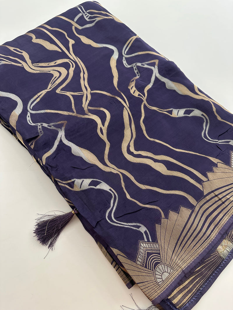 Purple Designer Dupion Silk Saree – Zigzag Abstract Design AU26