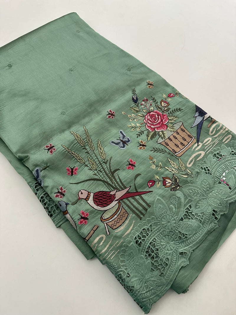 Cut Work Designer Full Embroidery Work Pure Tussar-J20