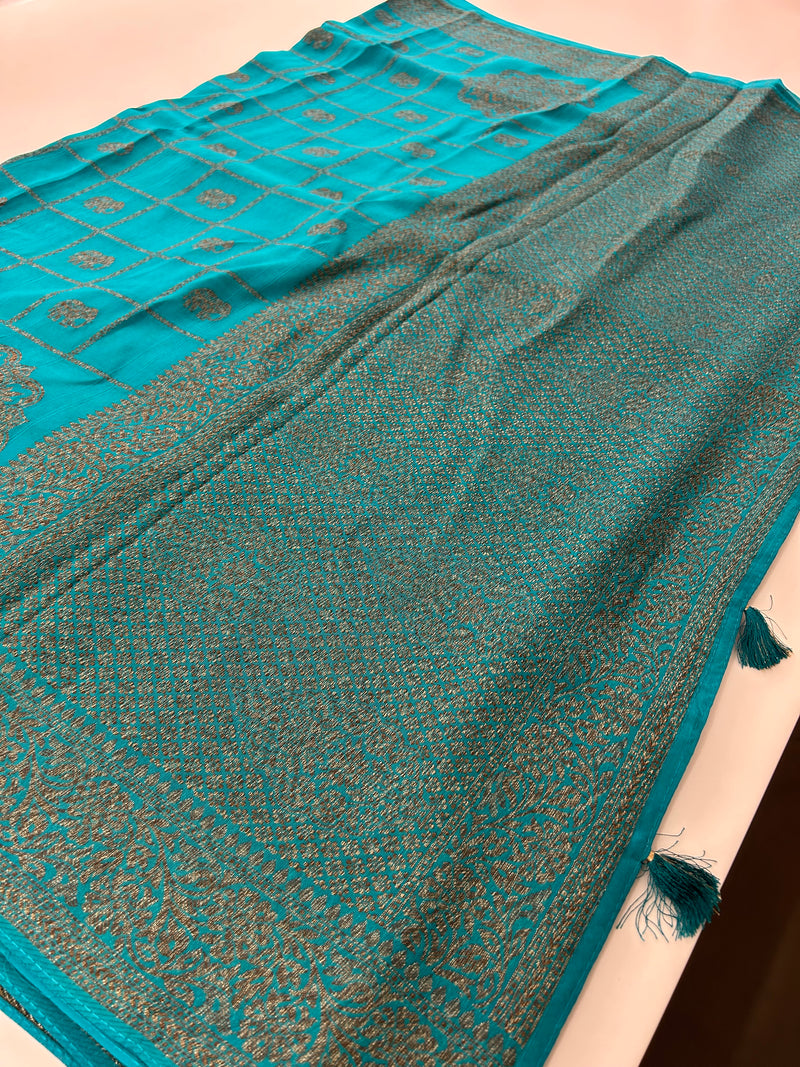 Tussar Silk Fancy Sarees,, comes in checks and elephant buttas all over 🌹-JU30