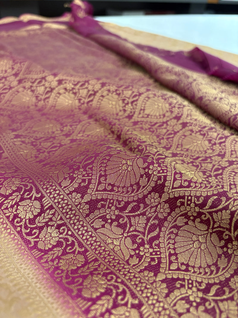 Floral Crepe Silk Saree - Beige & Wine (CR21)