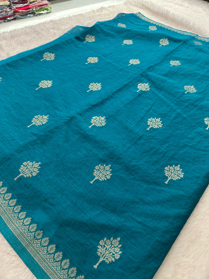 Sapphire Blue Linen Heritage Designer Saree with Butta - AU18