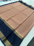 Crepe Silk Brocade Fancy Saree,, contrast border and contrast blouse piece 🌹 - AU10