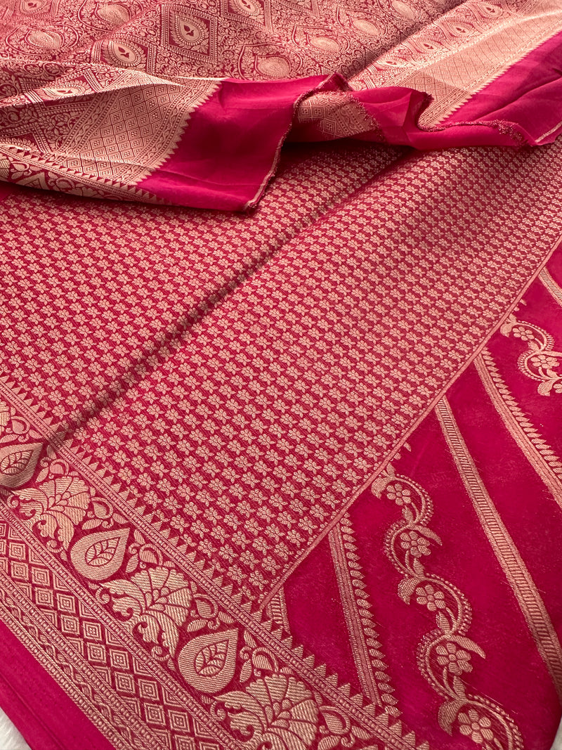 Premium Laser Chiffon Saree – Pink AU26