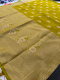 Venkatagiri fancy soft Linen Cotton sarees with self blouse and fancy Border and Butties all over🌹 - AU12