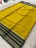 Semi Crepe Checks Saree - Yellow x Bottle Green AU25