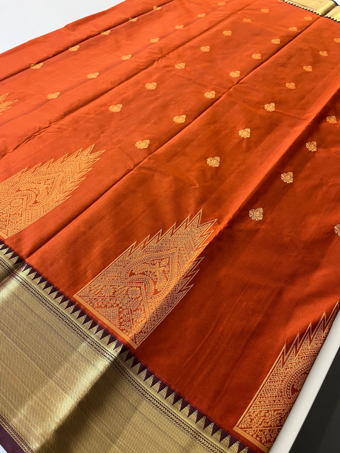 Rust orange x deep wine semi Pattu saree