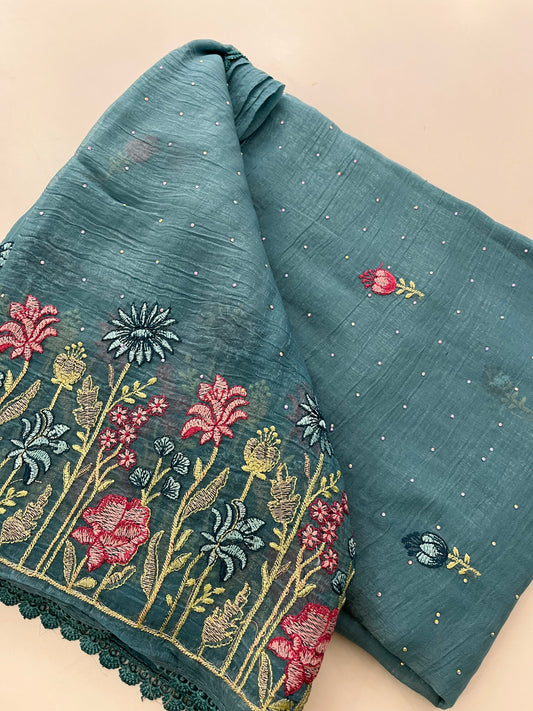 Organza Fancy Saree Embroidery