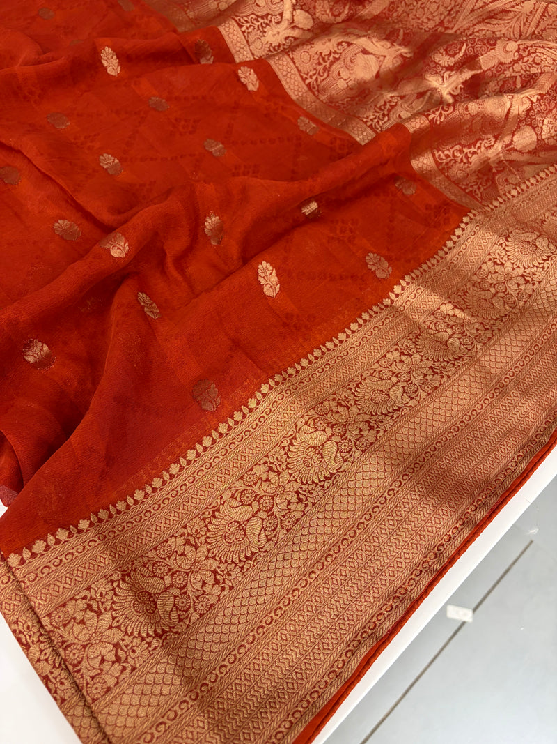 Laser Chiffon Saree Rust Orange Shade- JU17
