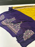 🌹Light Weight Soft Premium Georgette Chiffon Sarees With Contrast Work Blouse Looks Beautiful When Draped🌹 -JU18