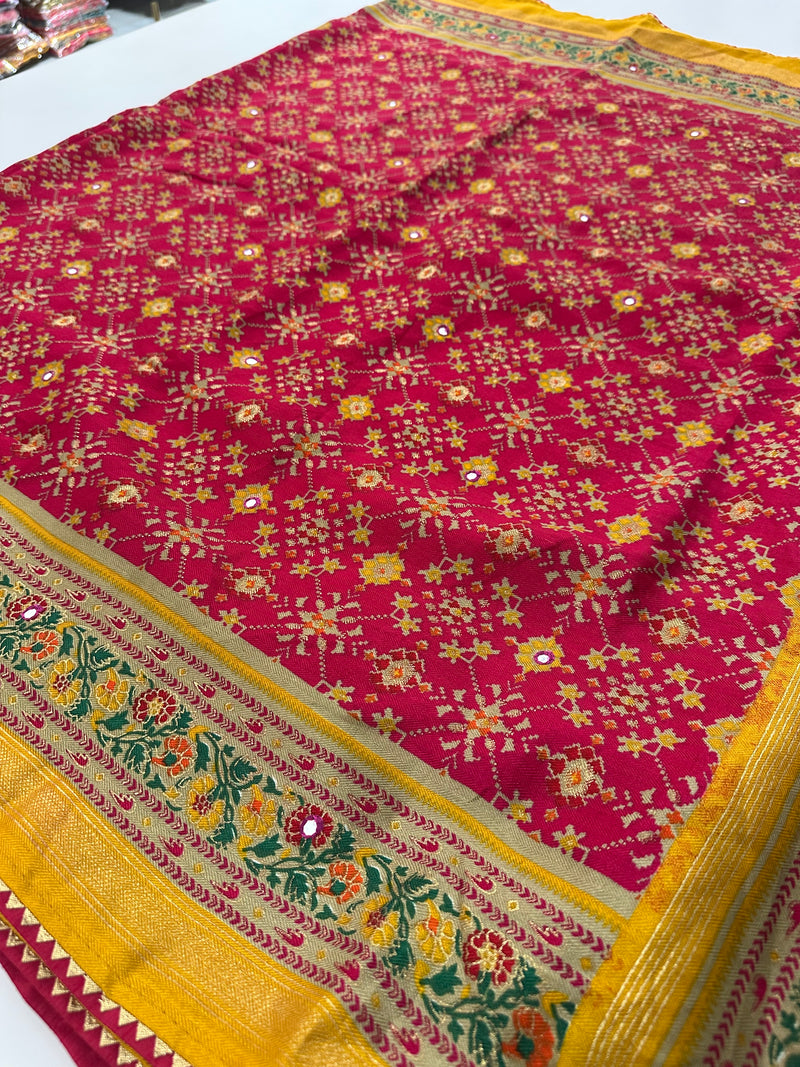 Crush Patola Bandhini Saree – Pink X Yellow AU24