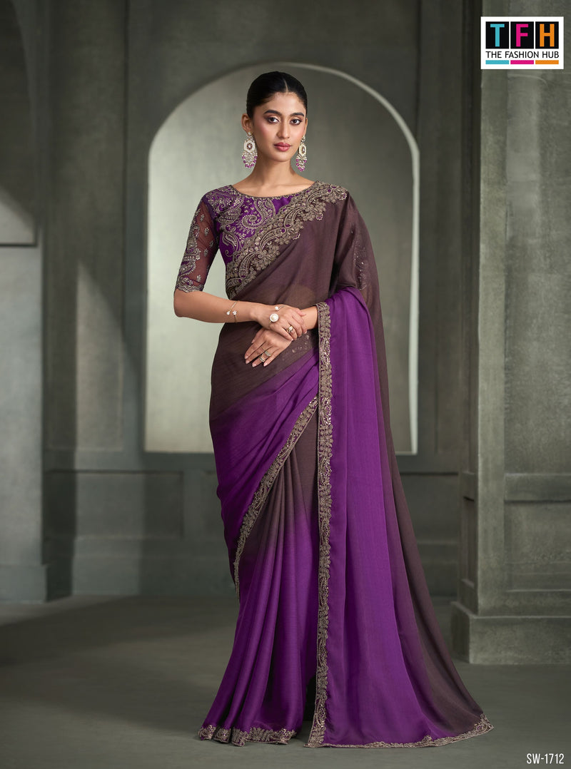 SW-1712 — MAGIC CHIFFON SAREE & BANGLORE WORK BLOUSE