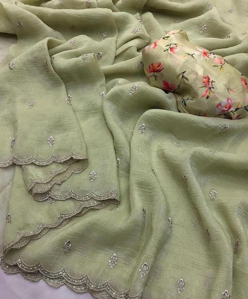 Georgette crush with embroidery work butti comes with embroidery work arka border J18