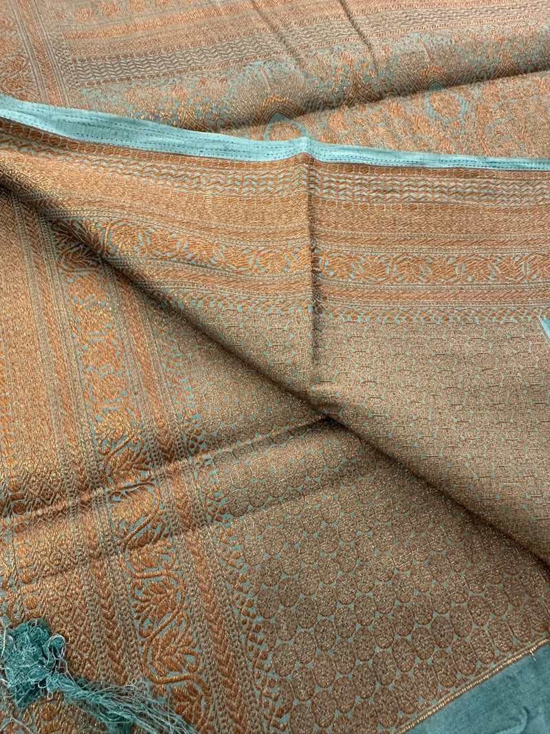 Purple x Pastel Blue Tussar Cotton Saree with Double Leaf Butta All Over JU24