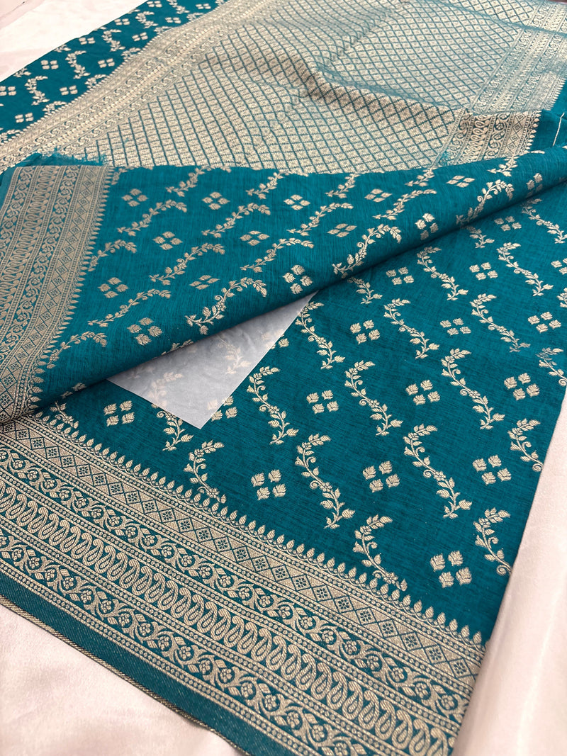 Rust Heritage Linen Designer Saree with Butta Design 🌹-AU2