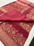 Peach Designer Chinnon Silk Saree – Floral Design AU24