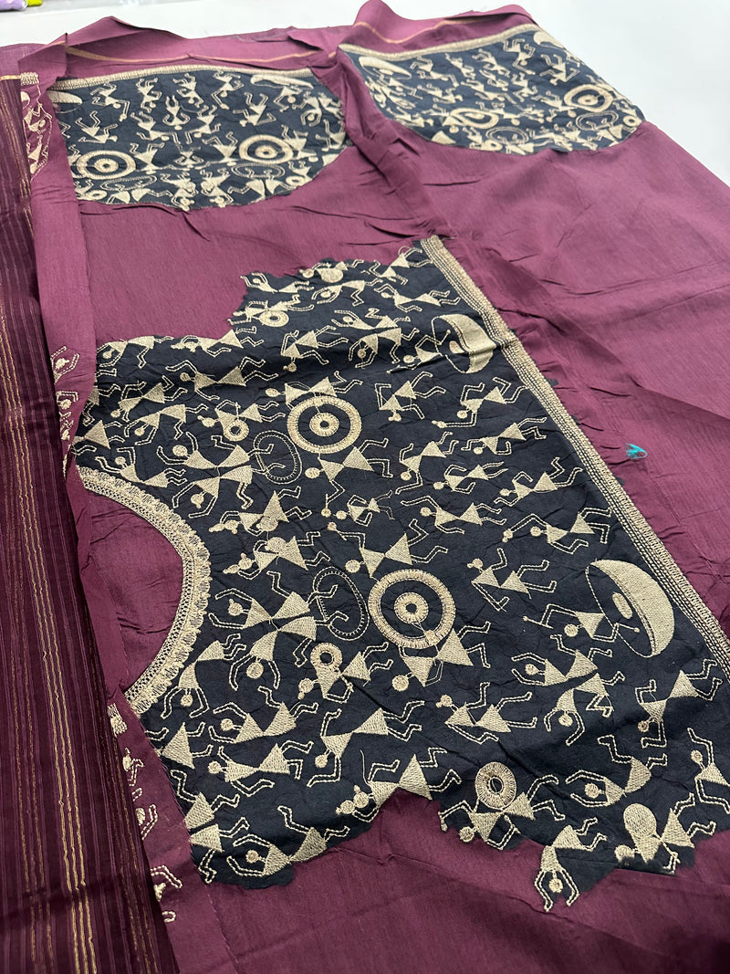 Purple X Lavender Kota Cotton Saree – Striped Pattern AU24