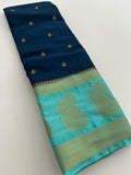 Vintage Semi Crepe Silk Saree with contrast butti blouse and mango border-Au15
