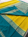 Crepe Silk Sarees in Gold weaving and Big Bentex Border,, comes in checkered pattern and contrast blouse piece 🌹
