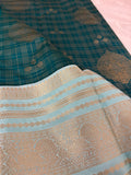 JU18 - Peacock Blue X Pastel Blue Checks Semi Silk Saree