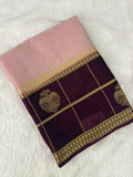 Semi Crepe Silk Saree - Light Pink x Brown (J29)