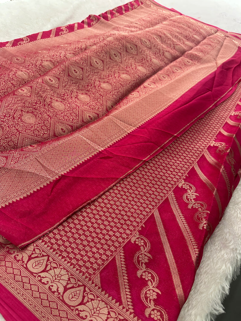 Premium Laser Chiffon Saree – Pink AU26