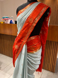 Light Blue X Orange Premium Semi Mysore Crape Silk Saree- JU16