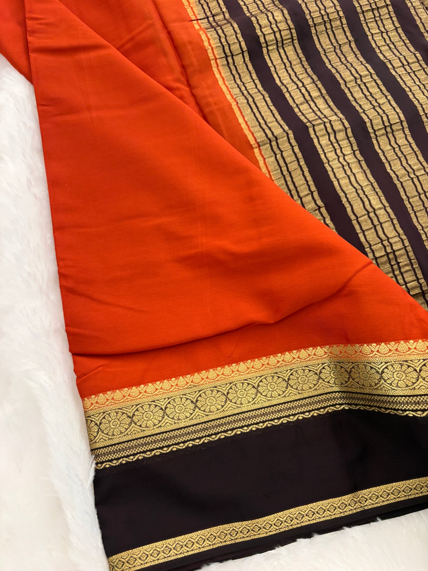 Rust X Dark Brown Small Bentex Semi mysore Silk Saree-J1112