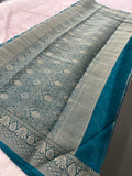 Premium Laser Chiffon Saree – Peacock Blue AU26