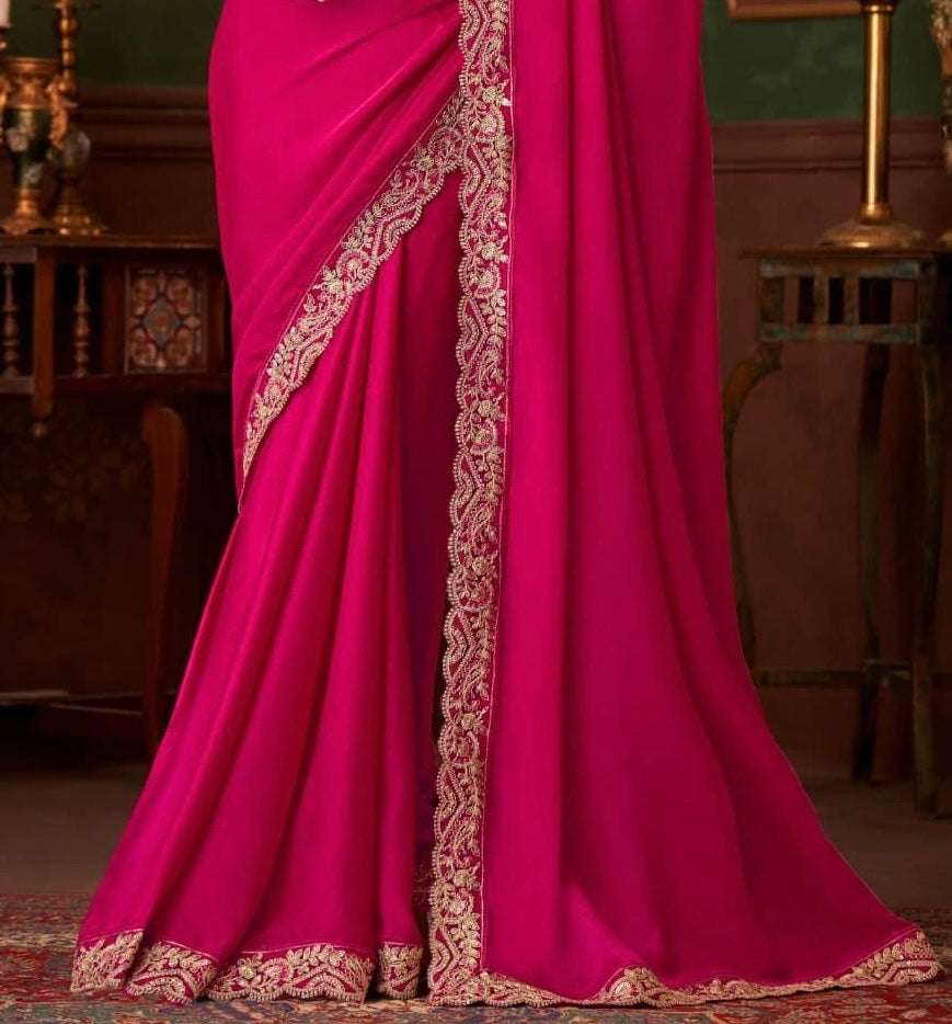 Hot Pink Satin Designer Party Wear Saree-TFH SW 1416