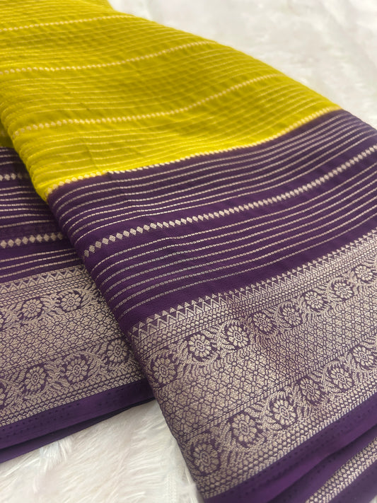 Striped Contrast Semi Mysore Silk
