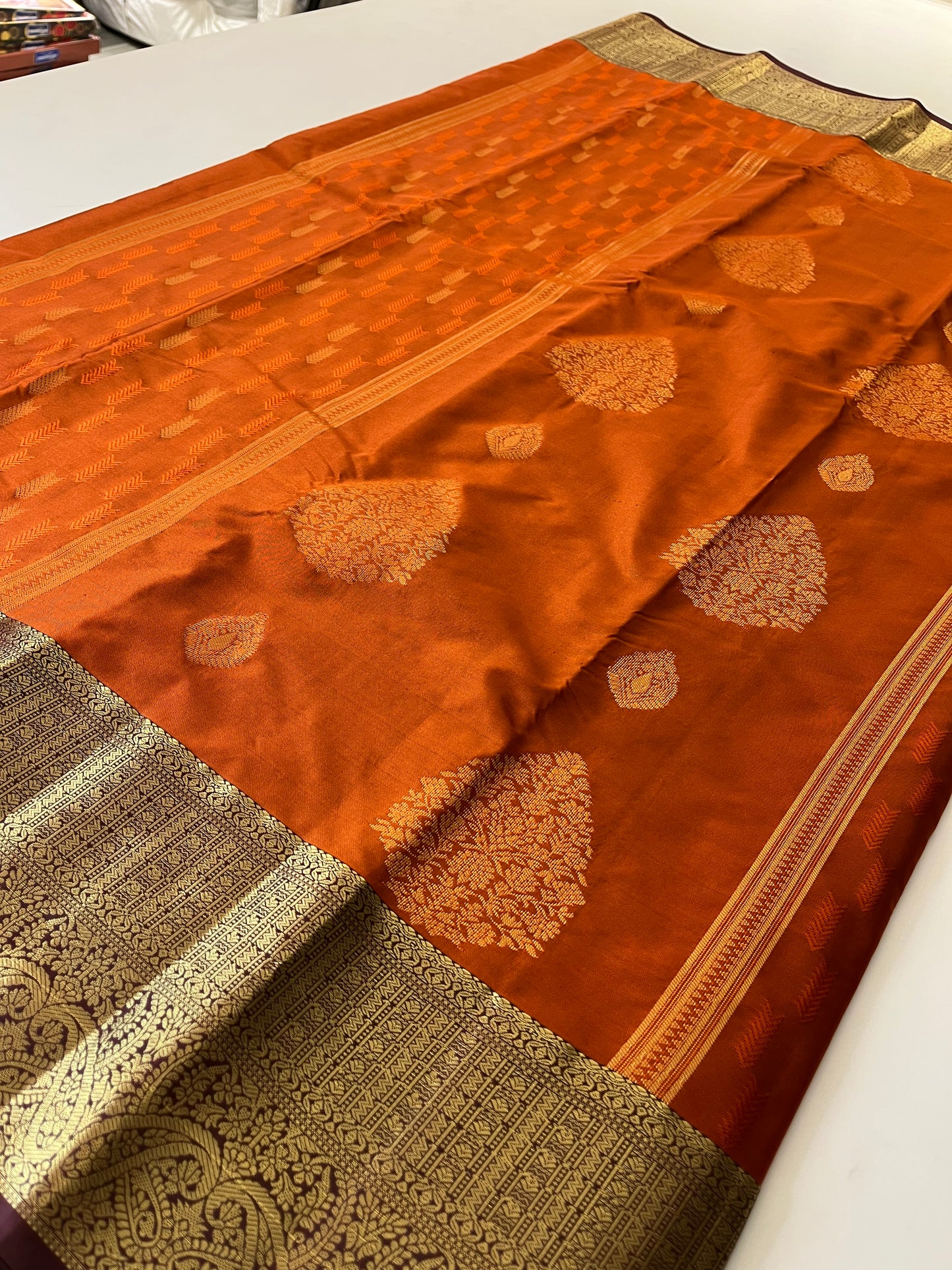 Rust orange x deep wine semi Pattu saree