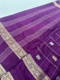 Premium Semi Mysore Silk sarees with silver and gold weavings and contrast blouse piece🌹-AU9