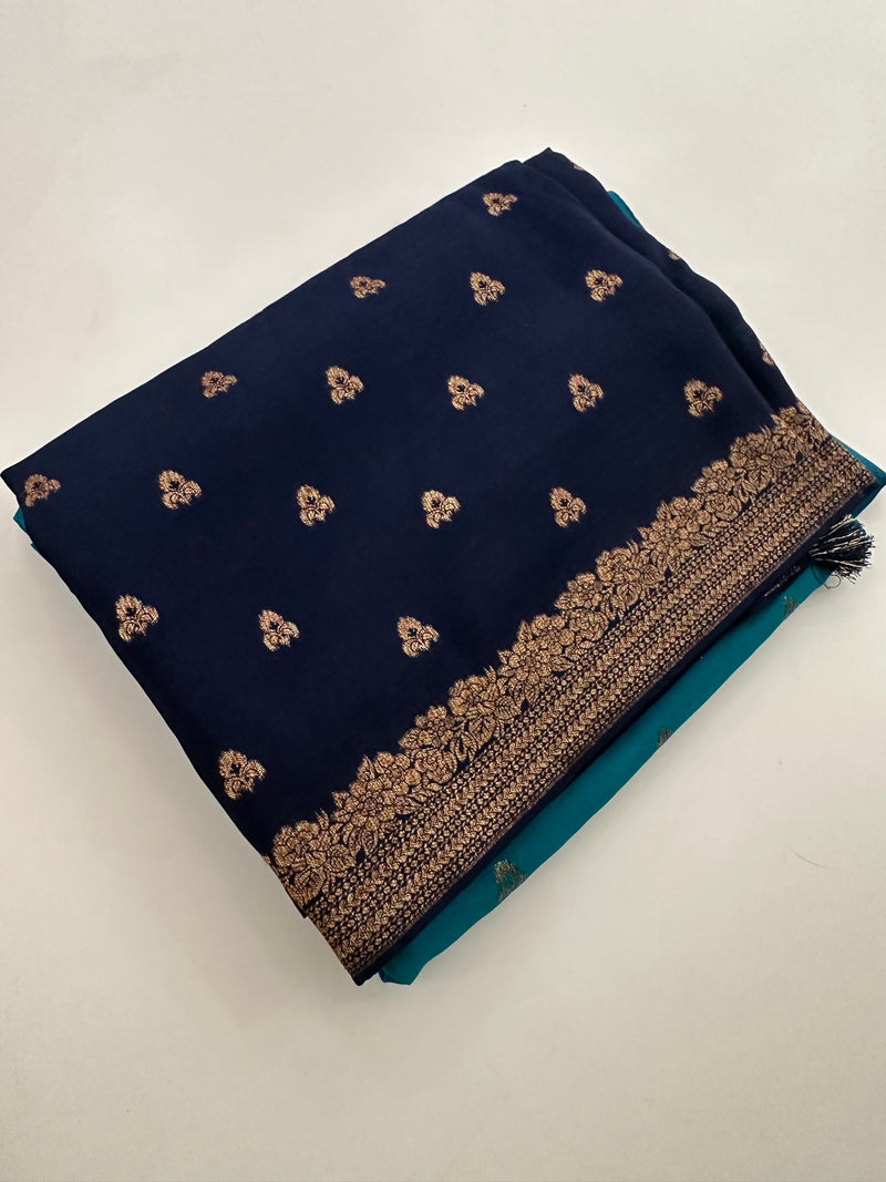 Dyed Crape Saree weaving, Butta, and weaving border🌹-AU2