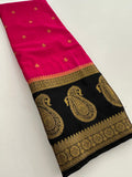 Vintage Semi Crepe Silk Saree with contrast butti blouse and mango border-Au15