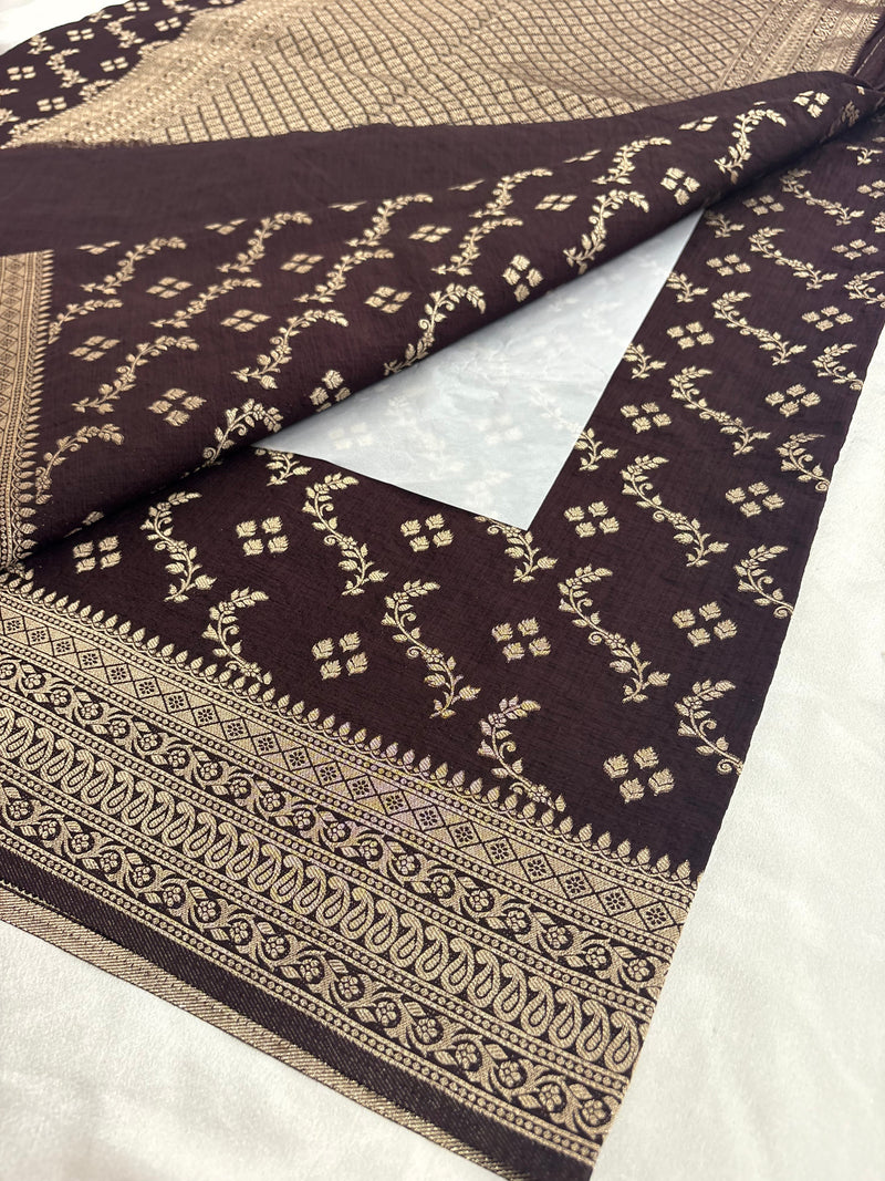 Rust Heritage Linen Designer Saree with Butta Design 🌹-AU2