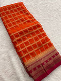 Premium Georgette Sarees In Checks Zari and Small Border with Contrast Blouse Piece 🌹-JU18