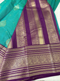 JU18 - Rama Green X Purple Checks Semi Silk Saree