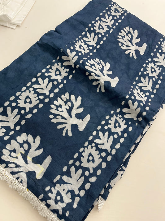 Fancy Soft Cotton Saree With Extra White chikankari Blouse