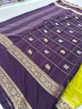 Premium Semi Mysore Silk sarees with silver and gold weavings and contrast blouse piece🌹-AU9
