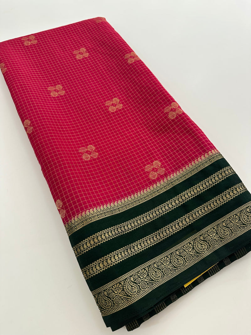 Semi Mysore Silk Checks Saree with Butta-AU16