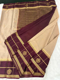 Semi Crepe Silk Saree - Beige x Brown (J29)