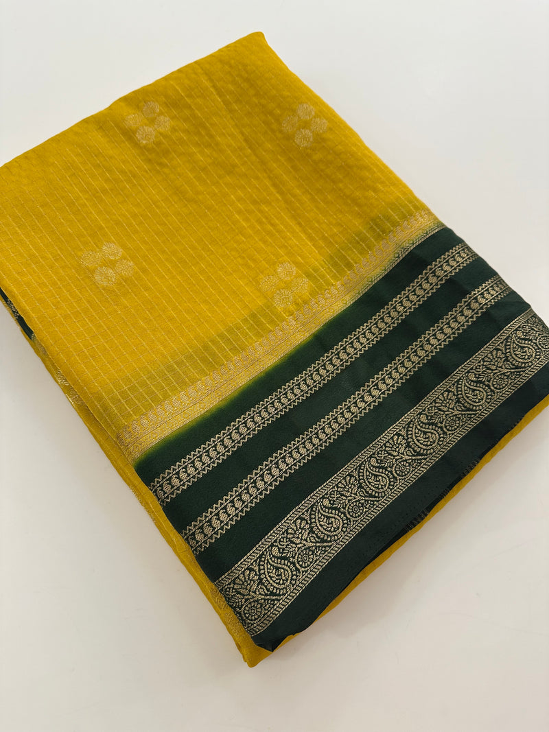 Semi Mysore Silk Checks Saree with Butta-AU16