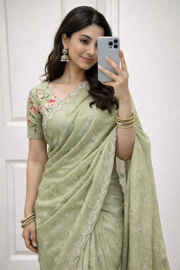 Georgette crush with embroidery work butti comes with embroidery work arka border J18