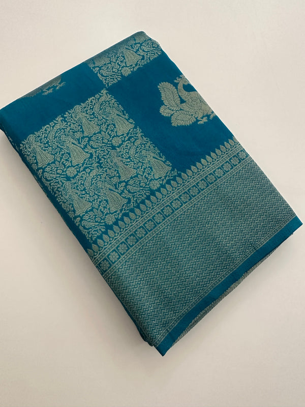 🌹Banarsi Crape Fancy Sarees On Rich Pallu Designs and Self Blouse On it. 🌹 JU27