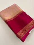 Crepe Silk Brocade Fancy Saree,, contrast border and contrast blouse piece 🌹 - AU10