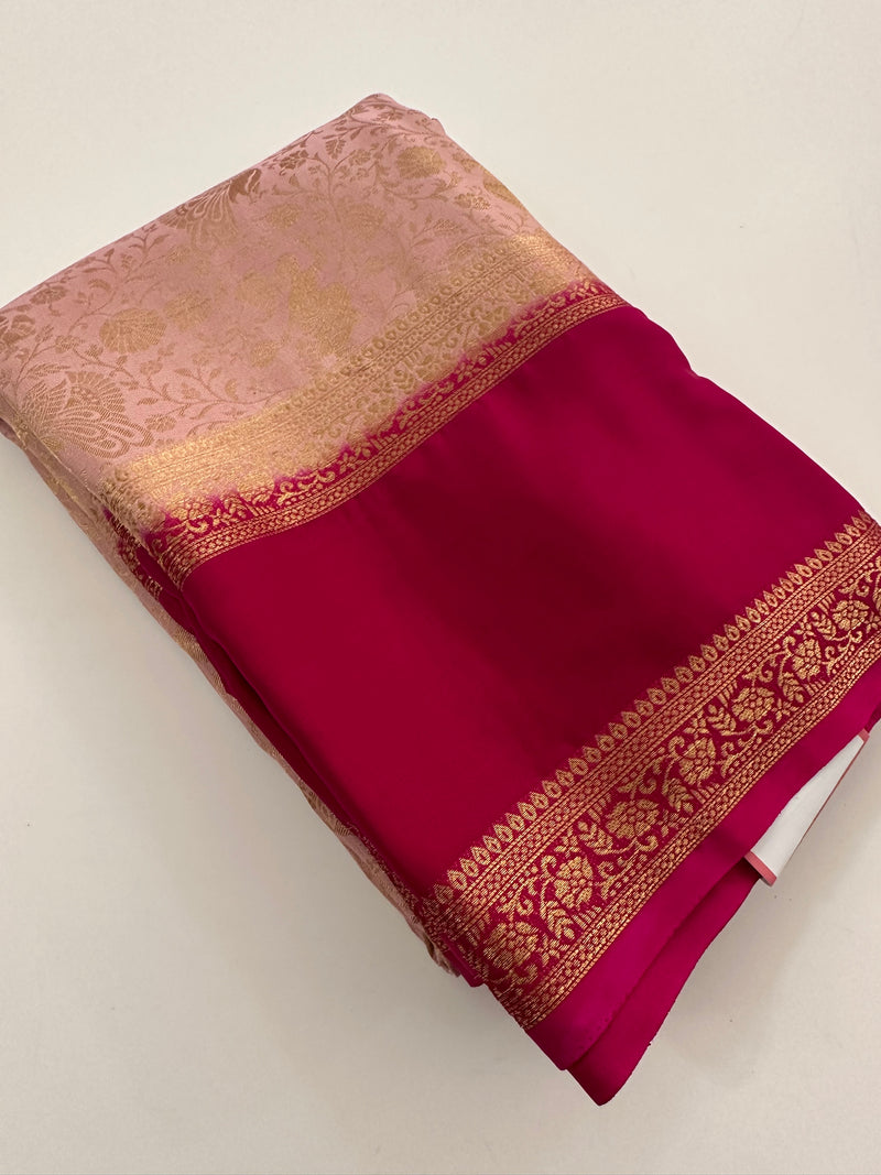 Crepe Silk Brocade Fancy Saree,, contrast border and contrast blouse piece 🌹 - AU10