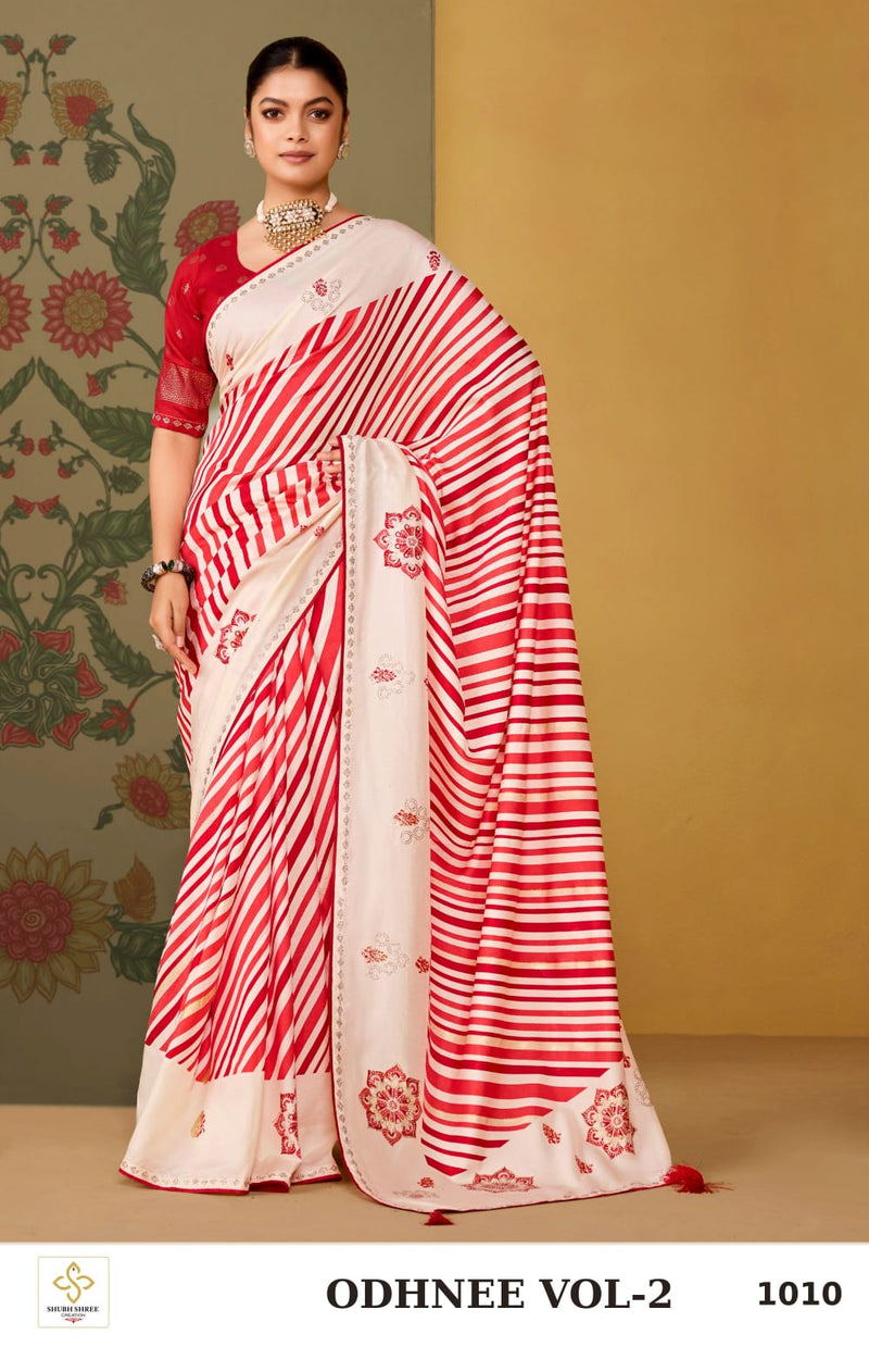 ODHNEE VOL-2 1010 - Red Tussar Silk Lahariya Saree