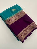 Premium Semi Mysore Silk sarees with silver and gold weavings and contrast blouse piece🌹-AU9
