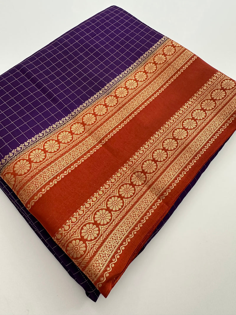 Banarsi Viscose Sarees in contrast border and contrast blouse piece comes in checkered pattern 🌹- AU-17