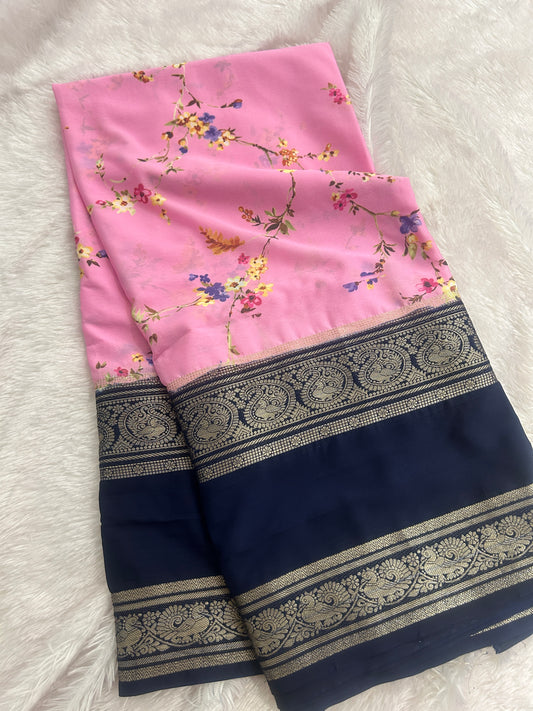 Floral Printed Semi Mysore Silk